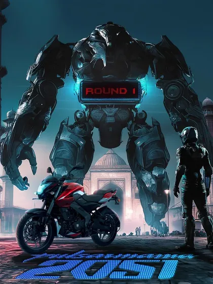 Part of a commercial campaign I created for Pulsar, imagining their iconic bike in the year 2051. Here, a rider faces off against a giant mech, demonstrating how I can integrate a brand's product into a high-energy, futuristic narrative for advertising.