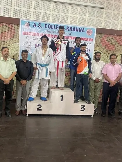 Our student on the podium at the inter-college selections in Punjab, a stepping stone to university games.