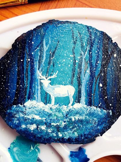From my archives, a miniature painting on an upcycled canvas. I love this cosmic color palette and the feeling of being lost in a starry, dream-like space.