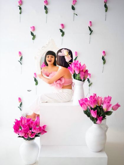 Mirror, mirror on the wall! A fun and interactive shot from her fifth birthday session.