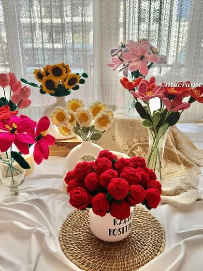 Here is a glimpse of my entire flower family together. This photo shows the variety I offer, from roses and sunflowers to daisies, tulips, and lilies, all ready to be mixed and matched into your dream arrangement.
