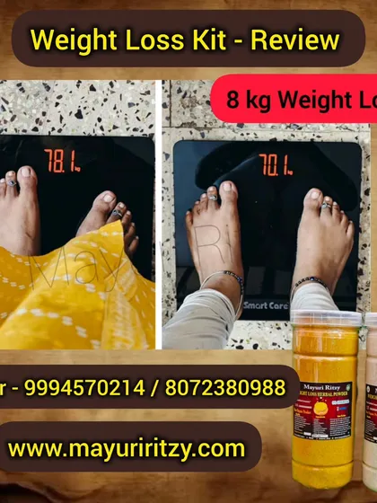 An 8 kg weight loss result that shows the effectiveness of our kit. The weighing scale shows the numbers, but the real change is in how you feel. Our products help you feel lighter, more energetic, and healthier.