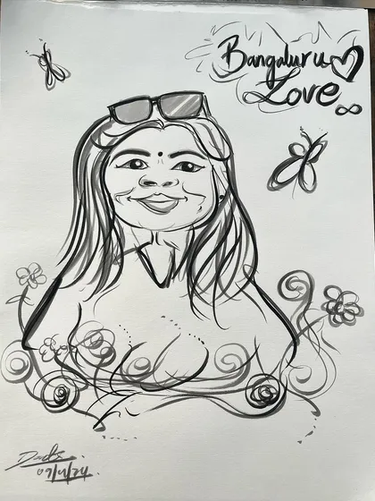 A solo caricature with some Bengaluru love. These portraits are a great way to celebrate yourself, your city, and your unique style.