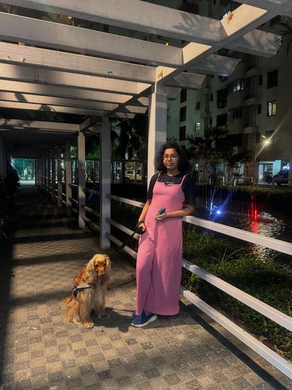 Posto on an evening walk with his cousin. Family time is the best time.