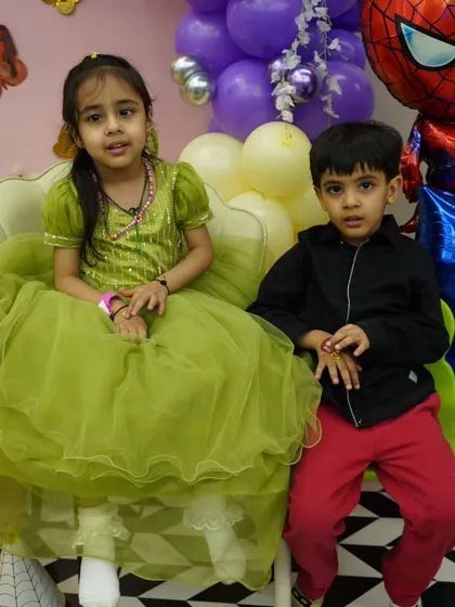 A princess and her friend posing for a photo. The parties I plan are a great opportunity for kids to socialize, play, and celebrate together in a fun and safe environment.