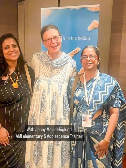 Our team with Jenny Marie Höglund, an AMI elementary and adolescence trainer, at the Nienhuis Retreat in Sri Lanka.