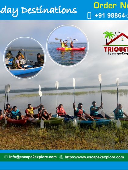 A group of friends ready for a kayaking expedition. We can accommodate large groups for a fun day of paddling on the lake.