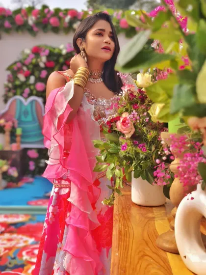 Surrounded by flowers at a beautiful Mehndi function at Heritage Village Resort. The decor was absolutely breathtaking and made my job of creating a magical atmosphere even easier.