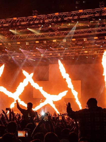 Pyro in the shape of the Garrix logo, another example of the bespoke production elements I incorporate.