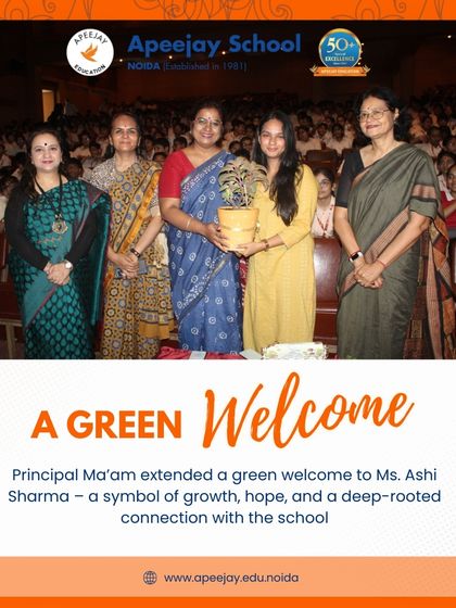 Our Principal extended a green welcome to Ms. Ashi Sharma, presenting her with a plant as a symbol of growth, hope, and her deep-rooted connection with the school.