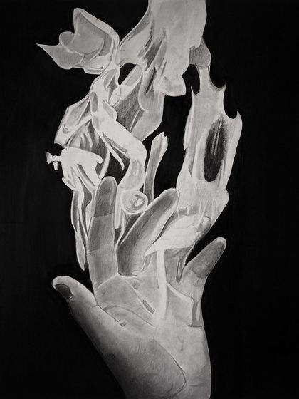 A close-up of the "Fire" drawing. The challenge was to make the smoke and flames look ethereal and weightless.