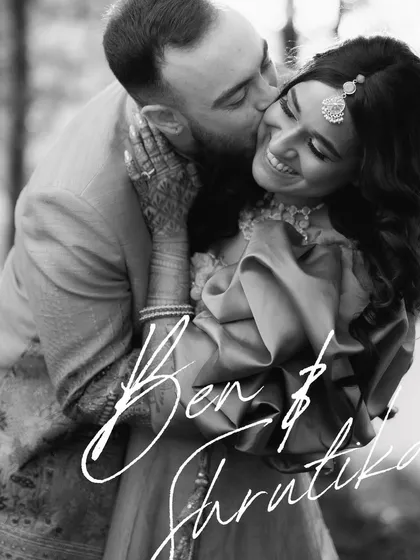 In the quiet moments, love speaks the loudest. This intimate black and white portrait of Ben and Shrutika captures the pure, gentle affection that defines their bond, a timeless piece of their story.