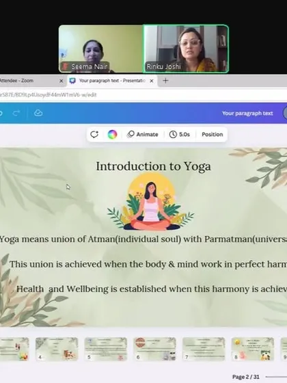 The introductory slide of our workshop explains the fundamental meaning of yoga: the union of the individual soul with the universal soul. This harmony between mind and body is the foundation of true health and well-being.