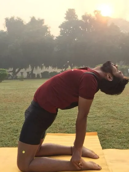 Ustrasana (Camel Pose) is a deep backbend that opens the entire front of the body, especially the chest and heart center. Practicing at sunrise reminds me that every day is a new opportunity to open up, both physically and emotionally.
