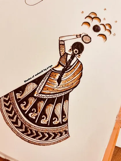 The finished Karwa Chauth figure, brought to life with shading and detail. This design is perfect for celebrating the festival.