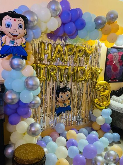 A full view of the Chhota Bheem home party setup.