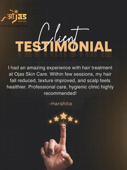 Harshita shares her amazing experience with our hair treatment. She noticed reduced hair fall, improved texture, and a healthier scalp within a few sessions, and recommends our professional and hygienic clinic.