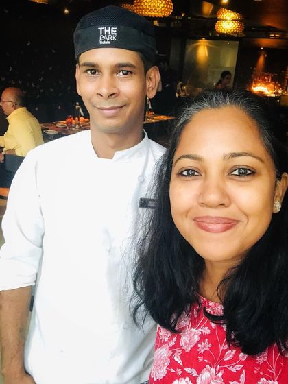 Another selfie of a guest chef with my kitchen staff, celebrating the success of the Odia food pop-up.
