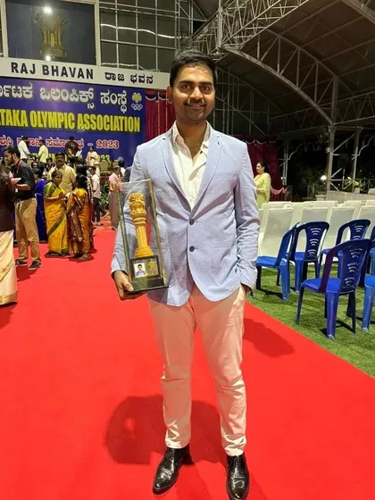 Our Chief Coach, Venkatesh Prasad, being recognized for his contribution to the sport. Our coaching team consists of experienced state, national, and international level players.