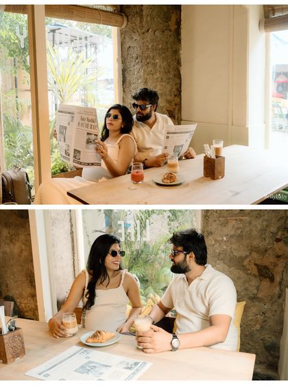 From coffee dates to baby kicks. This collage captures the couple enjoying a morning together while sharing their special news in a unique way.