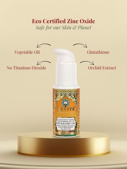 A closer look at the clean ingredients in my Sun Escort Gel. I use Eco Certified Zinc Oxide, natural Glutathione, and Orchid Extract, and I never include titanium dioxide. It's suncare that's safe for your skin and the planet.