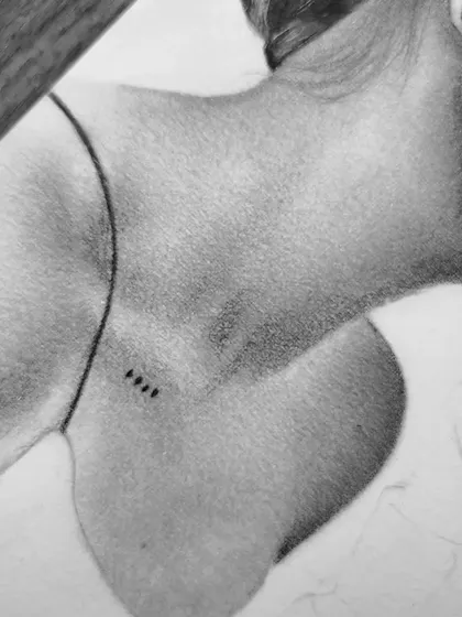 A detail shot of the Diljot Chhabra portrait, highlighting the delicate collarbone and the small tattoo, showcasing my attention to small details.