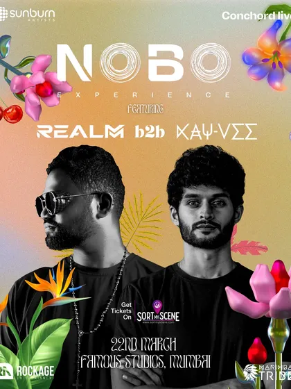 The official poster for my B2B set with Kayvee at the NOBO Experience, showcasing us as the main event.