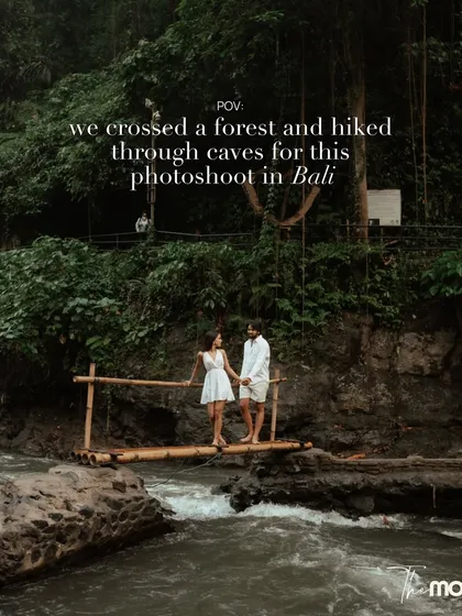 For the adventurous at heart. This shot from a Bali pre-wedding shoot shows the lengths we go to for the perfect frame, crossing through forests and hiking over makeshift bridges to find a secluded, magical spot. Your story is an adventure, and I am there to document it.