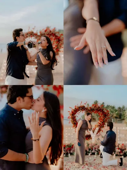 This is the story of a 'yes' in four frames. I focus on capturing the entire narrative: the anticipation as he gets on one knee, the close-up of the beautiful engagement ring, the first kiss as an engaged couple, and the pure, unscripted happiness that follows.