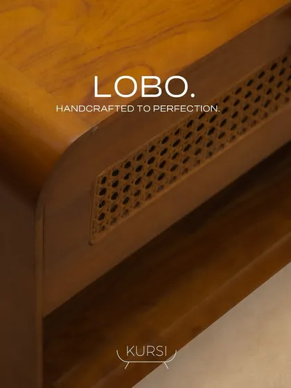The 'Lobo' cabinet is a work of art. Here, the natural grains of teak meet the intricate charm of rattan hinged shutters, making it an exquisite addition to any living space.