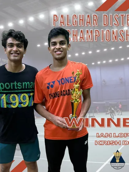 Krish Desai and Ian Lopez after winning the open category doubles at the Palghar District Championships.