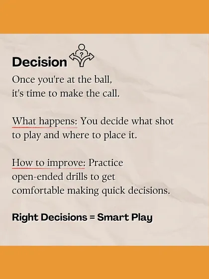 Once you reach the ball, it's time for a Decision. We use open-ended drills to train players to make smart, quick decisions about shot selection and placement under pressure.