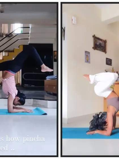 This is how my Pincha practice started. It was messy and full of falls. Now, it's more stable, but the lesson remains: start where you are and trust the process.