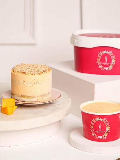 Our mango ice cream cake tub is layered, luscious, and ready to melt hearts. A taste of summer in every spoonful.