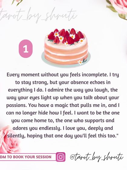 An unsent letter from someone who is thinking of you. This reading channels the silent words of a person who may be missing you, falling for you, or gathering the courage to express their feelings.