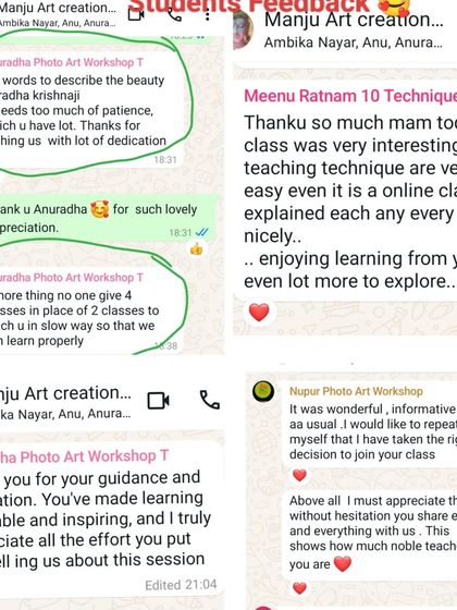 More wonderful feedback from my dedicated students. Their appreciation for the detailed guidance and patient teaching in my workshops is what I strive for.