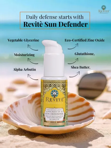 Daily defense starts with my Sun Defender SPF 50. This formula is packed with skin-loving ingredients like moisturizing Vegetable Glycerine, brightening Alpha Arbutin, nourishing Shea Butter, and protective Eco-Certified Zinc Oxide.