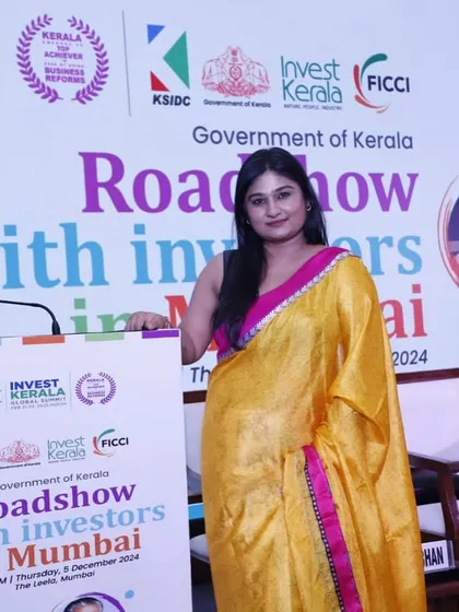 At the podium for the Government of Kerala's investor roadshow. My role is to facilitate connections between investors and opportunities.