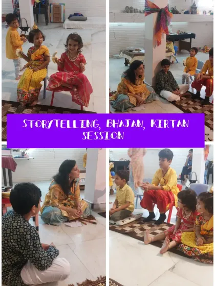 Festivals are a special time at my studio. For Janmashtami, we combine storytelling, bhajans, and crafts. The kids love dressing up and getting involved in the celebration, which makes learning about our culture a truly memorable experience.