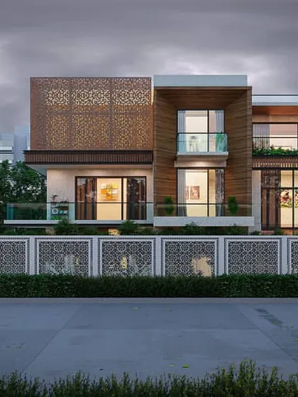 A night-time render of the same project, showcasing how the lighting design enhances the architecture. This "on screen" visualization is crucial for understanding the building's presence after dark.