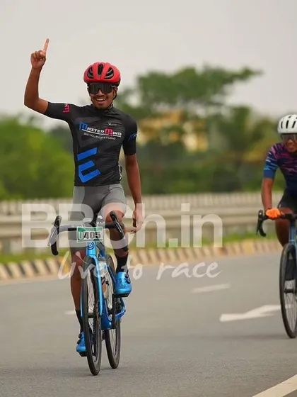 A rider celebrates his effort, a common sight at the finish line of our challenging races.