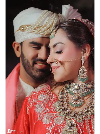 The connection between a couple on their wedding day is pure magic. This close-up portrait of Shashank and Hashmeeta focuses on the quiet emotion and happiness shared between them, a signature element of my candid wedding photography style.