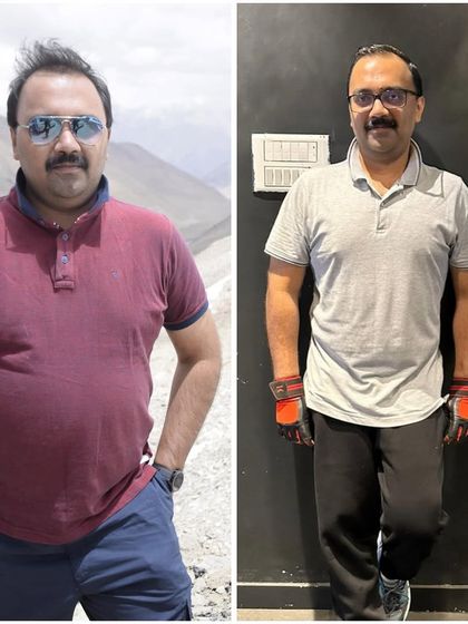 This before and after shot shows a clear reduction in weight and a much healthier physique. This is what happens when you stick to the program designed by our trainer, Gagan.