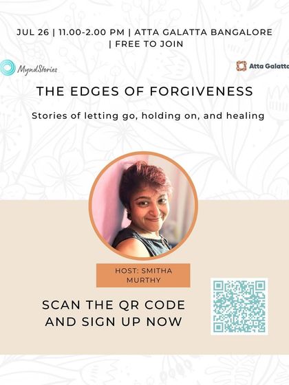 Poster for 'The Edges of Forgiveness', a sharing session on letting go and healing.