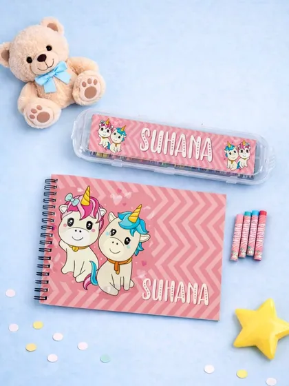 I designed this personalized unicorn-themed drawing book and crayon set to inspire your child's creativity. It's a perfect gift for birthdays or just to make their art time a little more magical.