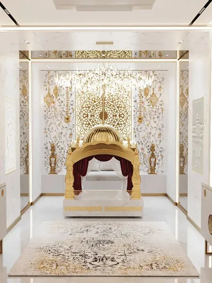 This sacred prayer room is a testament to our ability to translate deep personal faith into architecture. We designed this masterpiece of peace and purity, incorporating intricate golden detailing, pristine white marble, and a magnificent custom Palki Sahib to create a serene and spiritually uplifting sanctuary within the home.