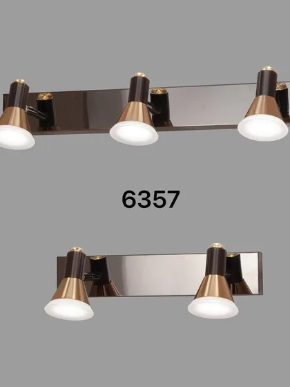 A two or three-headed spotlight fixture for a bathroom or dressing table. The classic shape is updated with modern finishes.