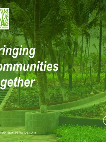 A lush, green view of the terraced seating and pathways at Bandra Fort. This image, with the text "Bringing communities together," encapsulates our mission to design resilient and livable urban environments that foster a sense of belonging.