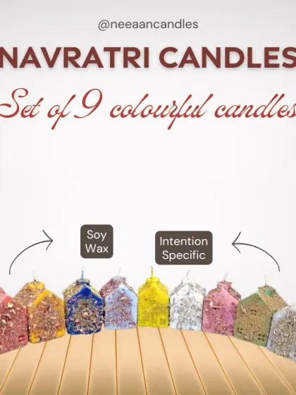 Introducing our Navratri House Candles. This set of 9 colorful, herb-infused candles is intention-specific for each day of Navratri to make your festival magical.
