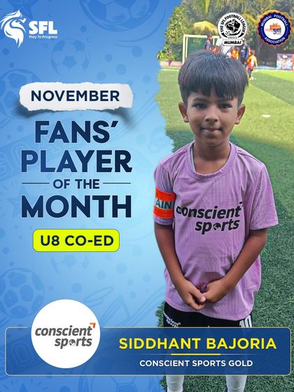 Siddhant Bajoria, captain and leader, was voted the November Fans' Player of the Month for the U8 Co-Ed category.